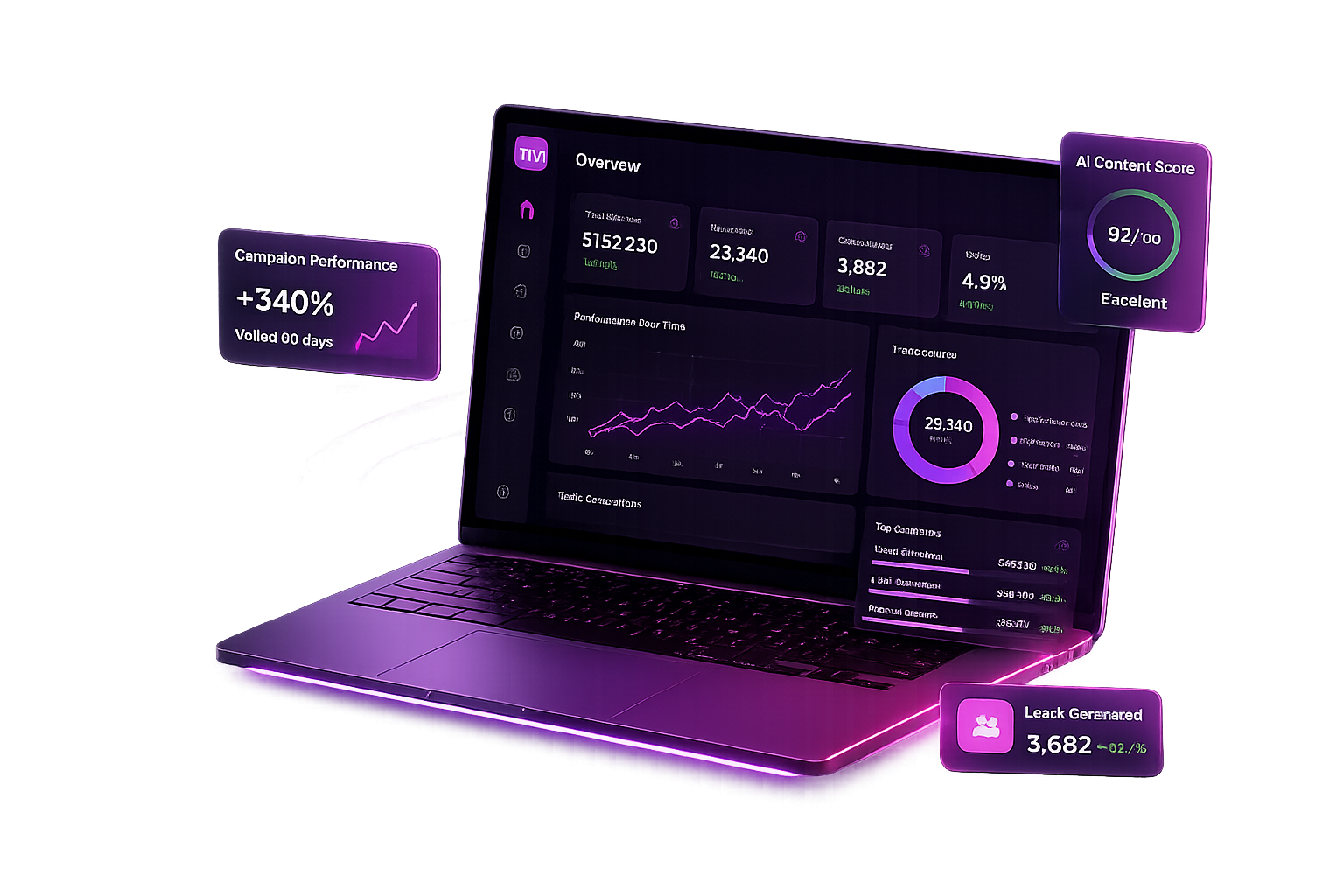 AI marketing dashboard showing campaign analytics and performance metrics